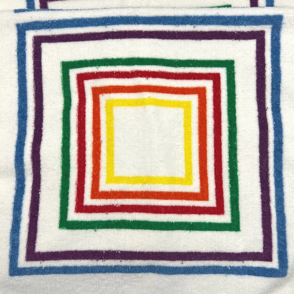 Vintage Set Vera Neumann Hand Towels Rainbow Concentric Squares MCM USA 15x25